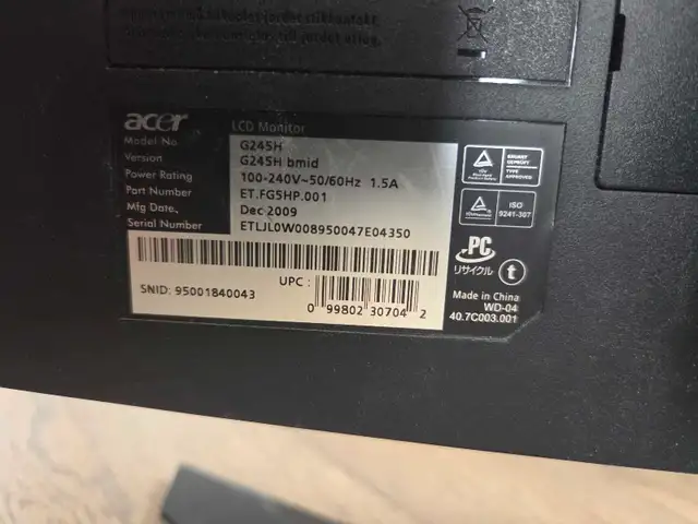 Black Acer G245H Computer Monitor (HDMI) - Photo 2