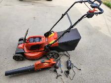 Husqvarna LE221R lawn mower 2 batts and blower