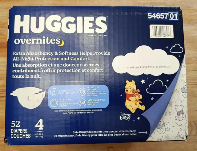 Huggies Overnites Size 4 Unopened Box (52 Count)