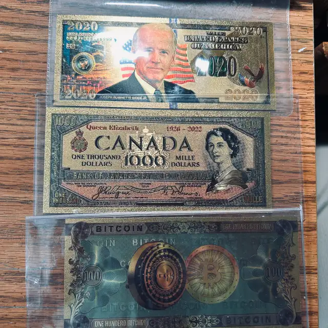 THREE GOLD FOIL BILLSONE JOE BIDEN JR. 2020 BILL 24K FOIL