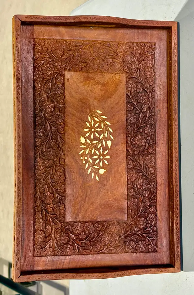 Moroccan Style Hand-Carved Wooden Serving Tray (w Inlay) - Photo 4