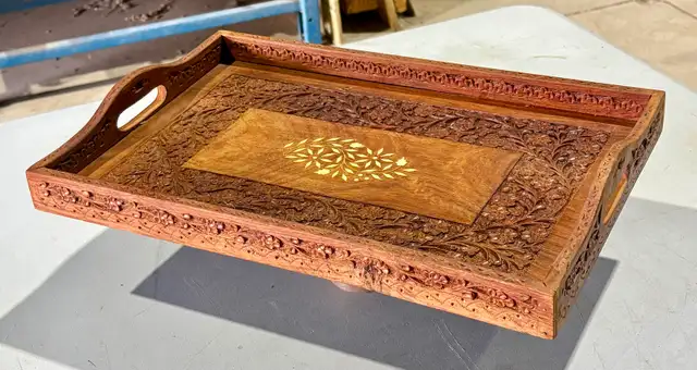 Moroccan Style Hand-Carved Wooden Serving Tray (w Inlay) - Photo 5