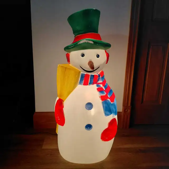 Bonhomme de neige illuminé vintage en plastique blow mold - Photo 2
