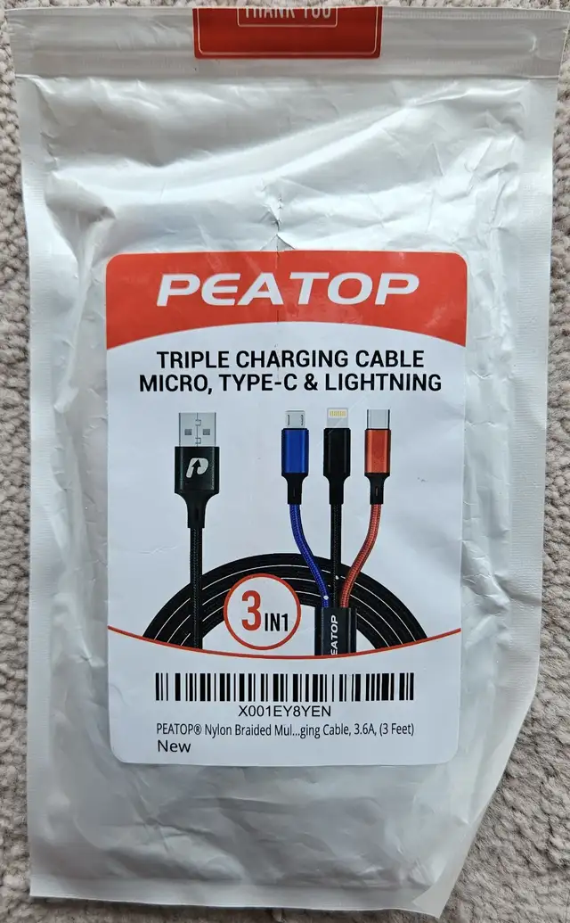 BRAND NEW APPLE AND ANDROID 3 IN 1 CHARGING CABLE (3FT) - Photo 2