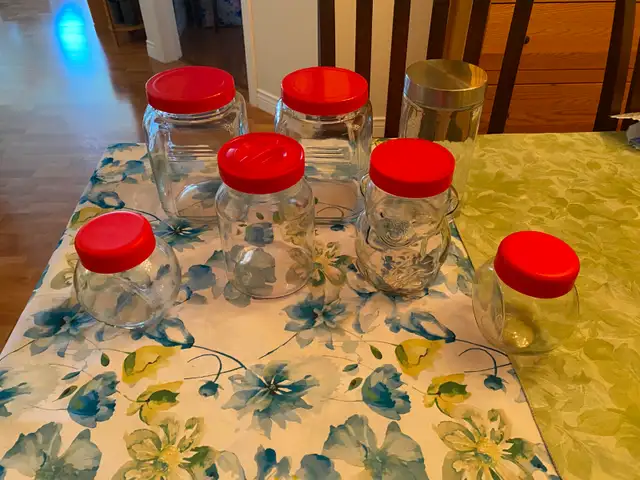 VARIOUS SHAPED GLASS KITCHEN JARS