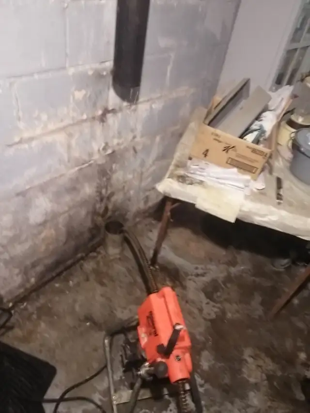 DRAIN SNAKE ROUGH IN WASHROOM SUMP PUMP ISSUE WATERPROOFING WET