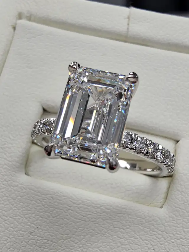 3.76ctw Emerald Lab Diamond Ring – D/VVS1, IGI | 14k White Gold