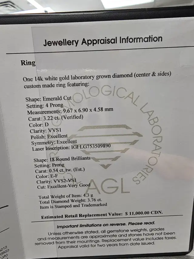 3.76ctw Emerald Lab Diamond Ring – D/VVS1, IGI | 14k White Gold - Photo 6