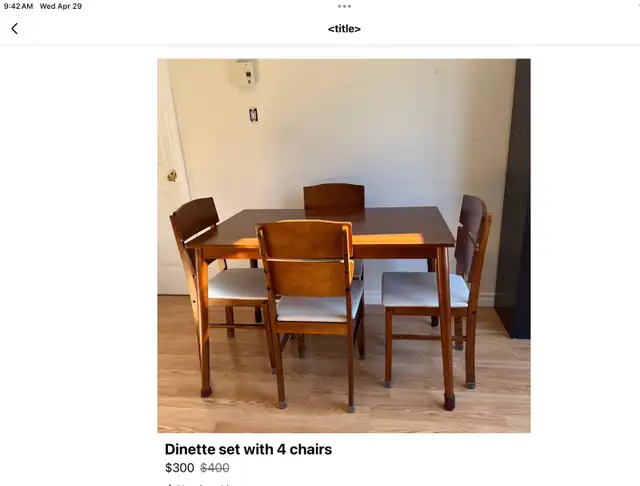 Dinette set with 4 chairs