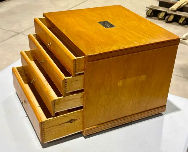 Vintage Oak Wood Dovetailed Four-Drawer Tabletop Cabinet