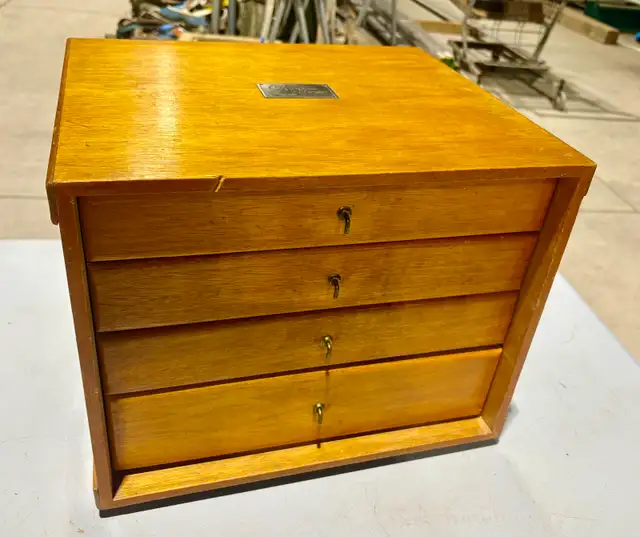 Vintage Oak Wood Dovetailed Four-Drawer Tabletop Cabinet - Photo 2