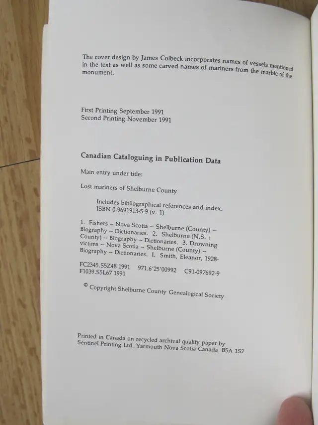 LOST MARINERS OF SHELBURNE COUNTY Vol 1 by Eleanor Smith – 1991 - Photo 4