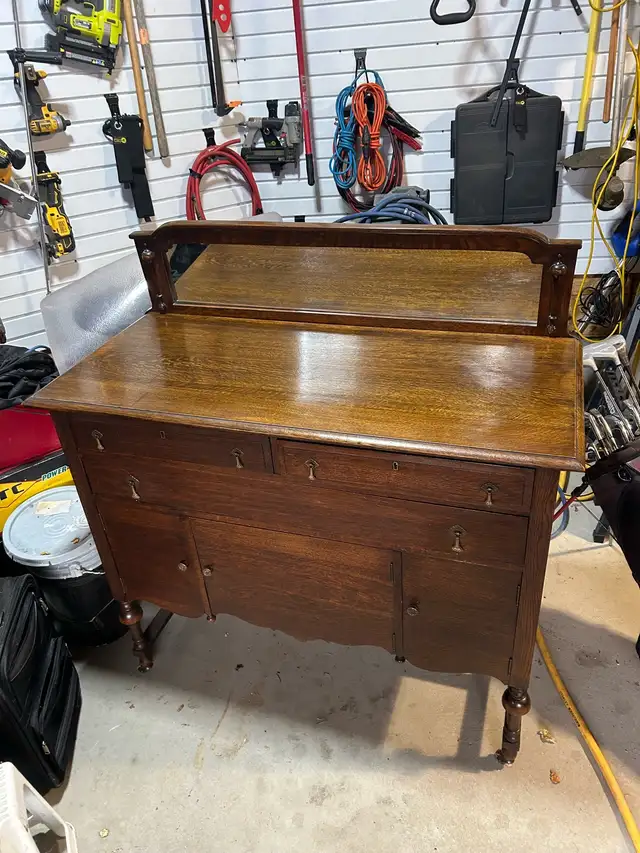 Antique Tiger Oak Buffet with Mirror