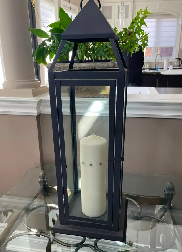 Tall Black Metal Lantern – Glass Candle Lantern – Elegant Décor