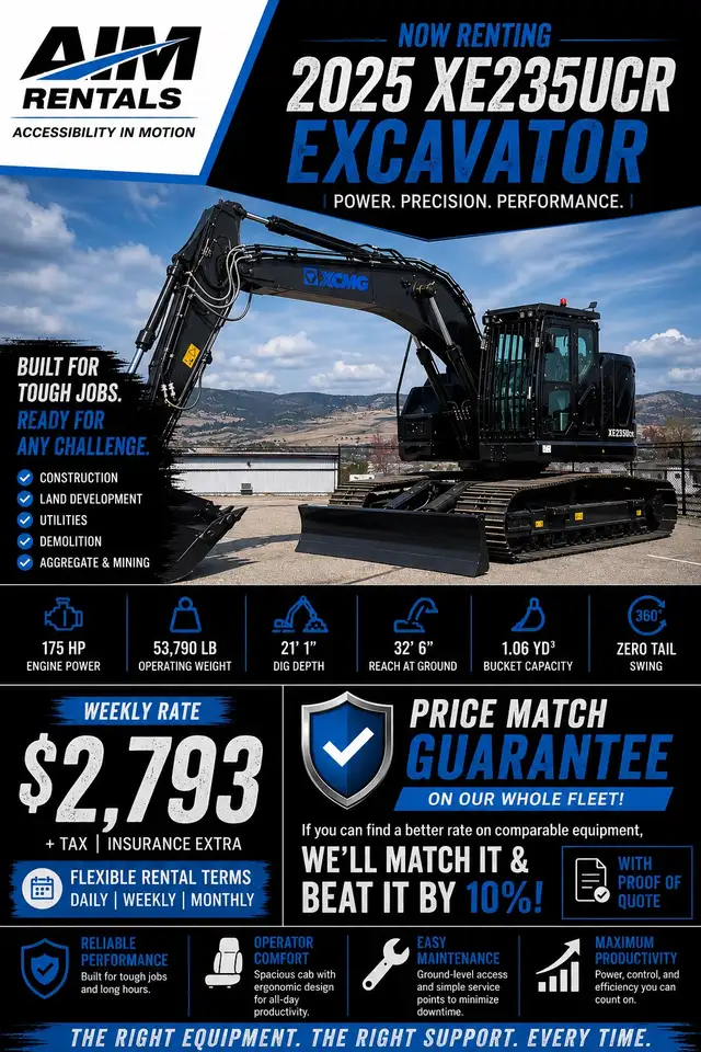 2025 XE235UCR Excavator For Rent