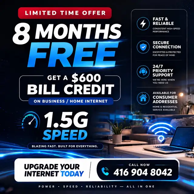8 Months Free Home & Business Internet