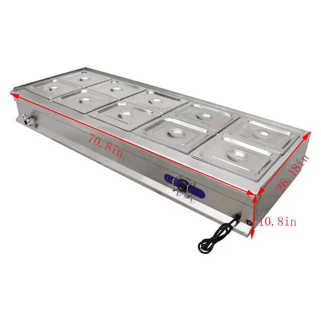 10-Pan Food Soup Warmer 110V Canteen Buffet Steam Heater 190916 - Photo 3