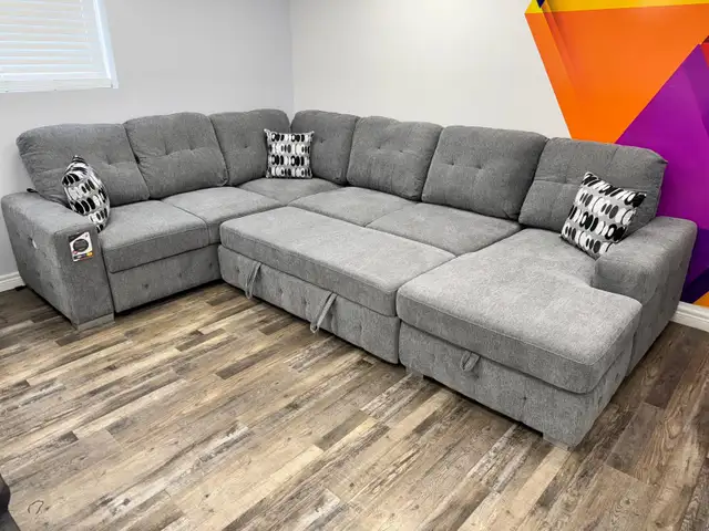 New Trendy Sectional Sofa Bed With Corner Couch - Grey Clearance