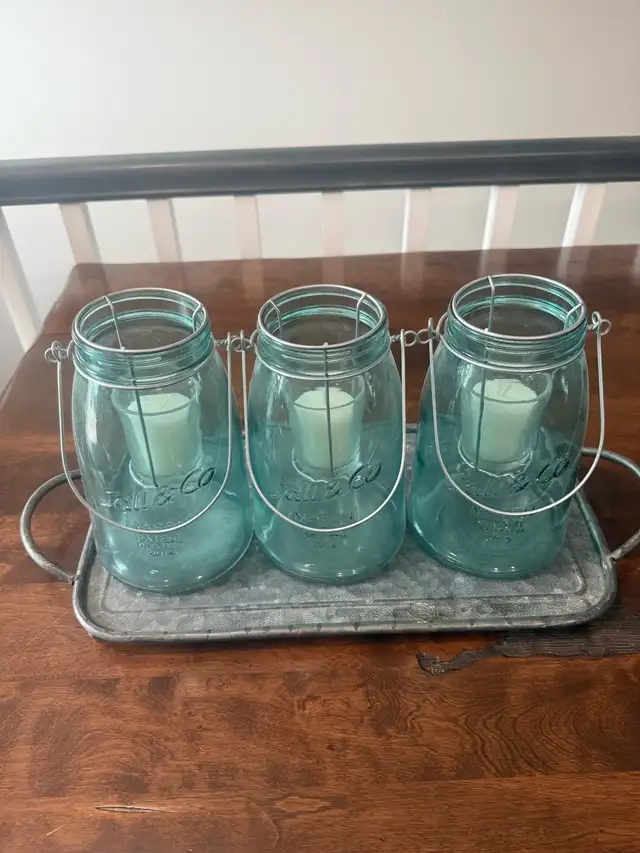 Aqua Ball &Co Mason Jar Lantern Set With Tray and Candles