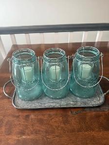 Aqua Ball &Co Mason Jar Lantern Set With Tray and Candles