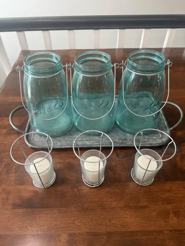 Aqua Ball &Co Mason Jar Lantern Set With Tray and Candles - Photo 2