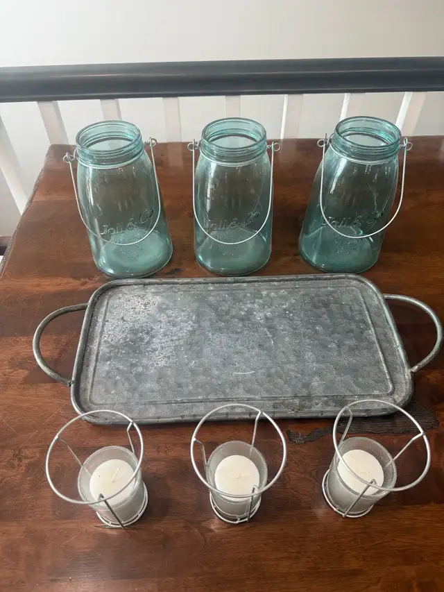 Aqua Ball &Co Mason Jar Lantern Set With Tray and Candles - Photo 3