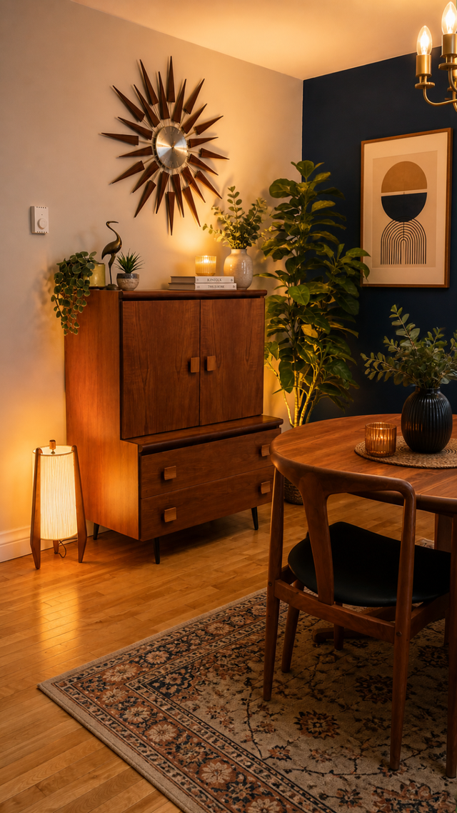 Mid century. TEAK TECK meubles. Lampe / Crédence, buffet disque