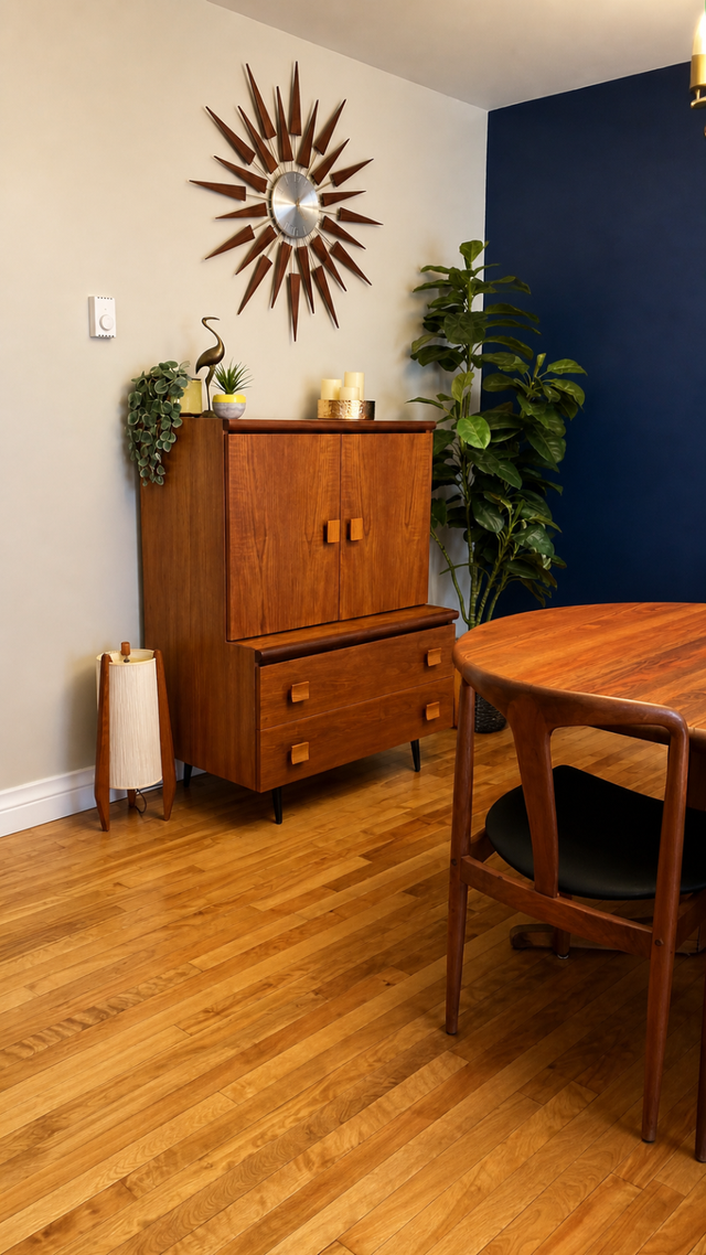 Mid century. TEAK TECK meubles. Lampe / Crédence, buffet disque - Photo 9