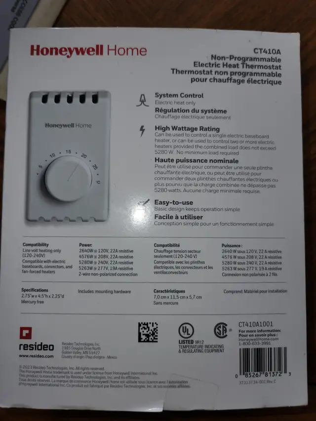 Thermostat Honewell Home, CT410A non programmable - Photo 2