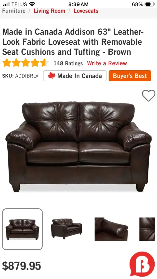 New Brown Leather couch set - Photo 4