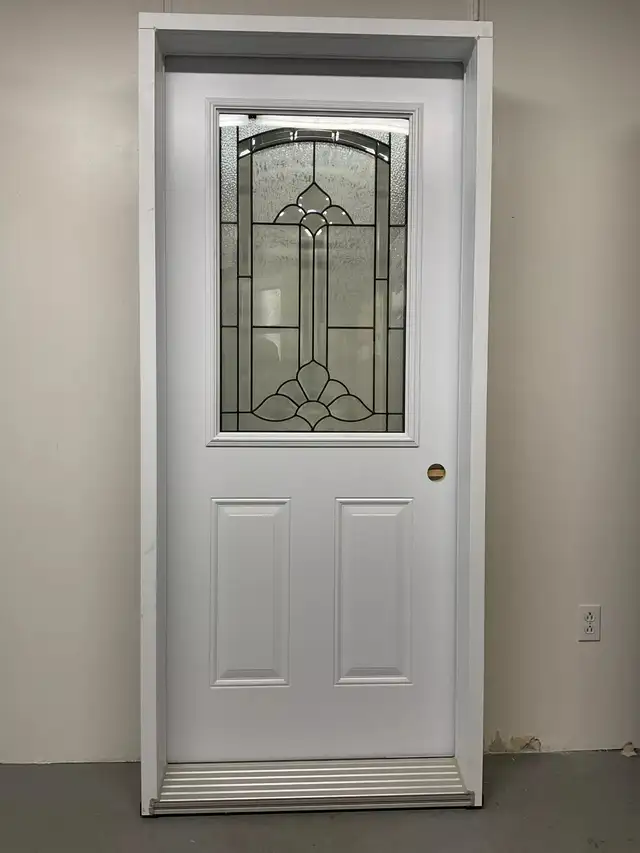 1372PA Porte d’acier 34″G Vitrail cathédrale patiné 23×37