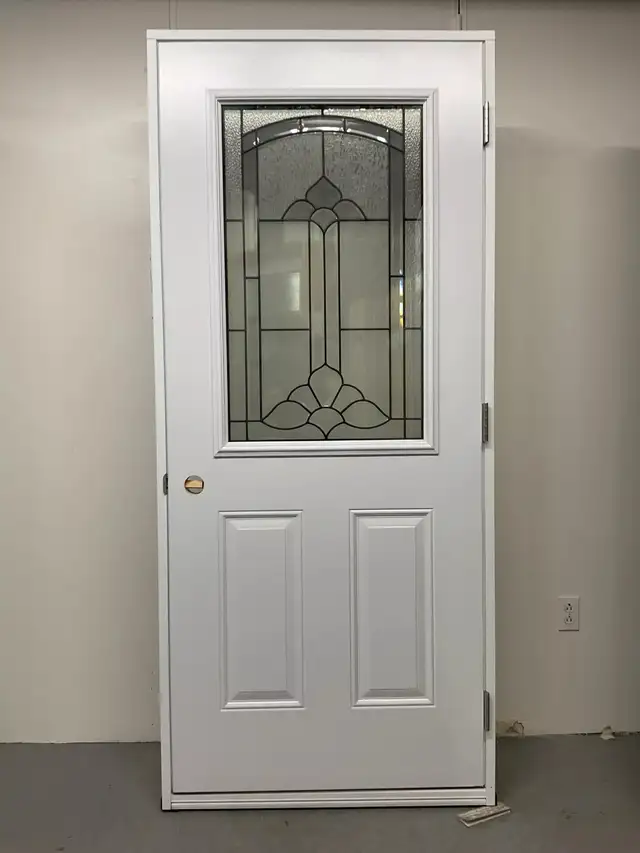 1372PA Porte d’acier 34″G Vitrail cathédrale patiné 23×37 - Photo 2