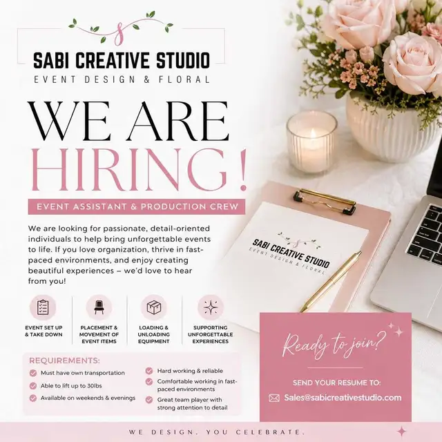 Event Decor & Rental Company Hiring ASAP – Male/Female Staff Nee