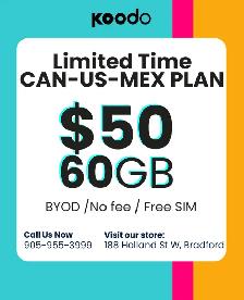 Limited Time Koodo CAN-US-MEX Plan