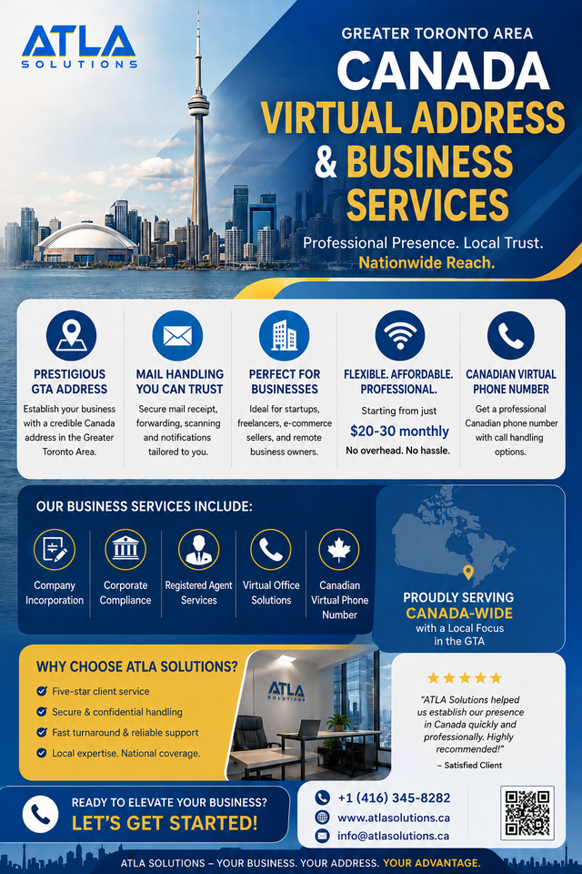 Affordable Virtual Address & Business Services cell:416)345-8282