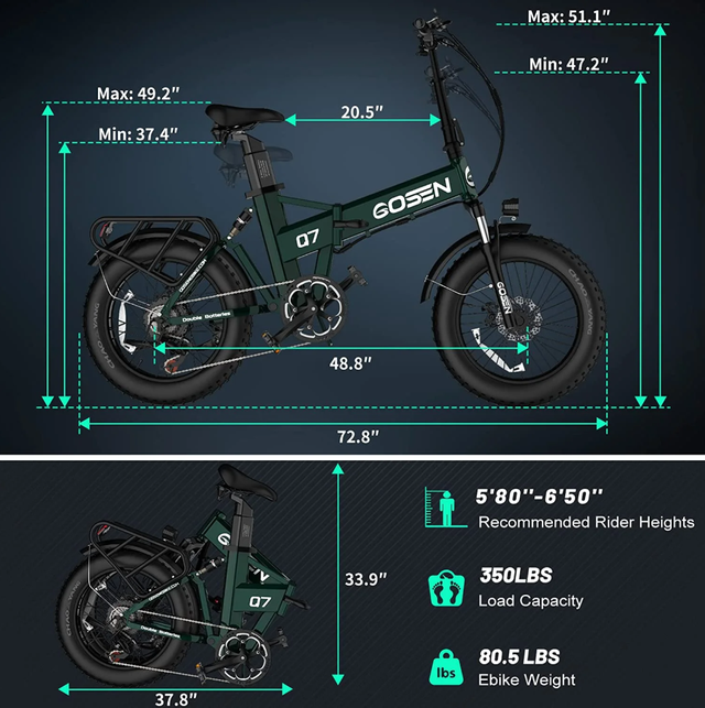 Gosen Q7 Folding Fat Tire E-Bike 750W (48V 31Ah Dual Battery) - Photo 4