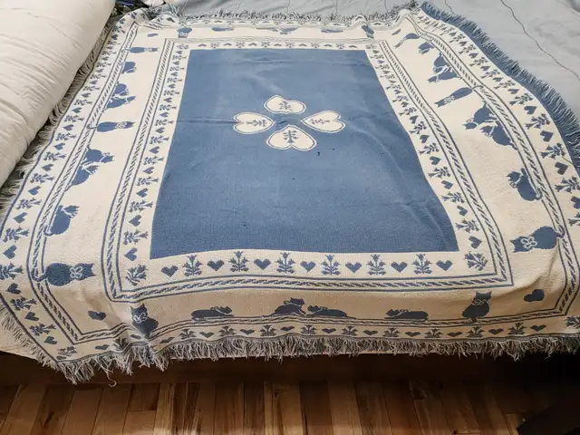 Jetée réversible de couleur bleu et coquille d'oeuf avec franges