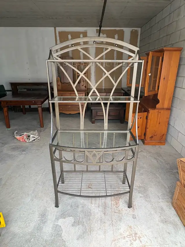 Free delivery used Metal Bakers Rack with Glass Shelves - Photo 2
