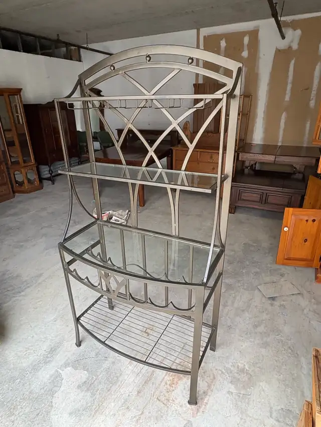 Free delivery used Metal Bakers Rack with Glass Shelves - Photo 5