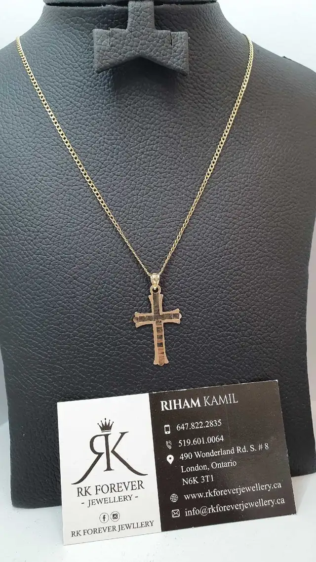 14k yellow gold chain & cross # 398_15