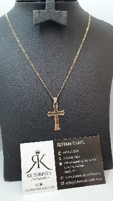 14k yellow gold chain & cross # 398_15