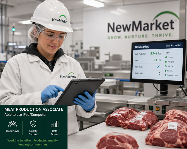 Meat Production Associate-Able to use iPad/Computer NewMarket