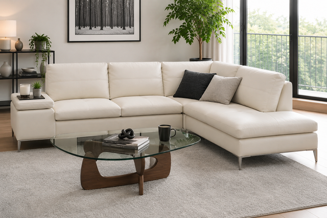 White Leather L shape couch Structube like new