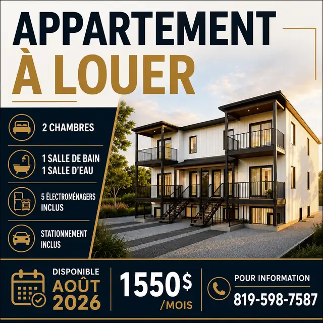 NEW build apartment for rent plaisance QC