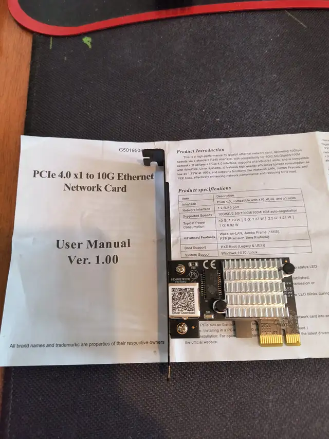 Adapter ethernet PCIe 4.0 x1 - 10Gbps RTL8127 - Linux compatible
