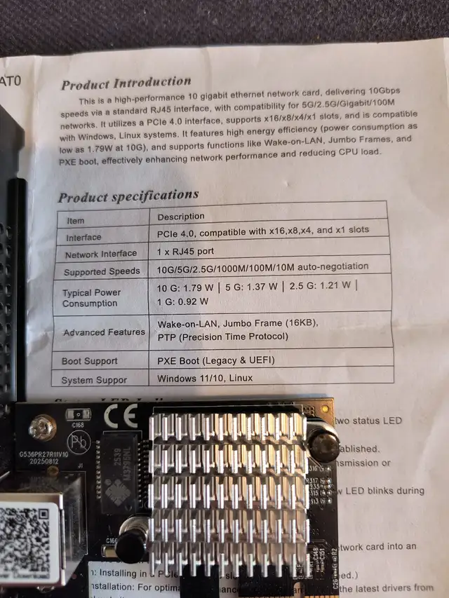 Adapter ethernet PCIe 4.0 x1 - 10Gbps RTL8127 - Linux compatible - Photo 2