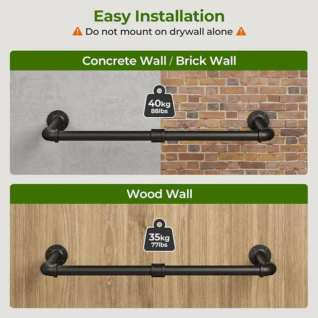 Greenstell Industrial Pipe Clothes Rack 2-Pack Wall Mount - Photo 5
