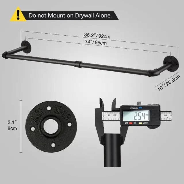 Greenstell Industrial Pipe Clothes Rack 2-Pack Wall Mount - Photo 6