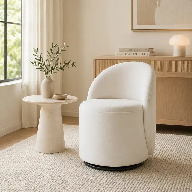 Brand New Modern Round Back Swivel Boucle Vanity Chair $129