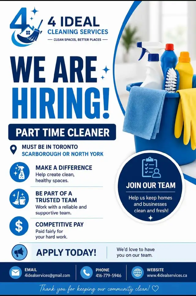 Part-Time Cleaners Needed